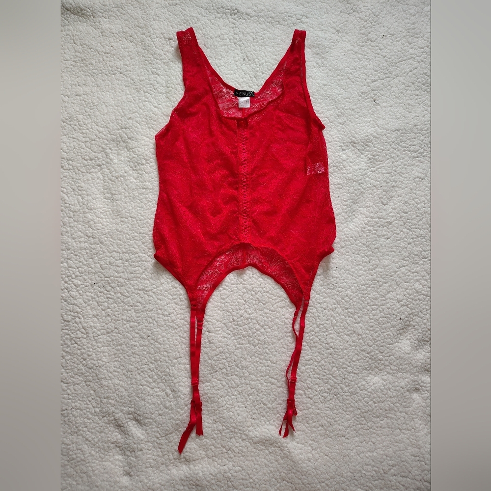 ☀️5/$25☀️ *NWOT* VENUS Large Red Lace 2-Piece Chemise Thigh Straps & Bottoms